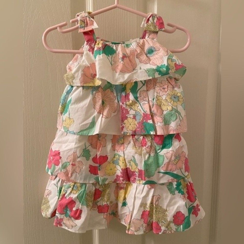Janie and Jack Girls Petite Pineapple Floral Ruffle Dress Size 6-12 Months NWT